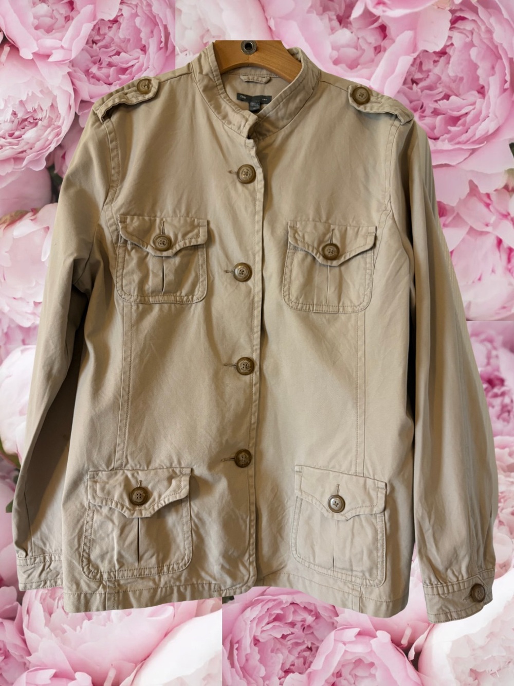 GAP Utility Jacket Buttons Pockets Light Tan Military Classic Minimalist